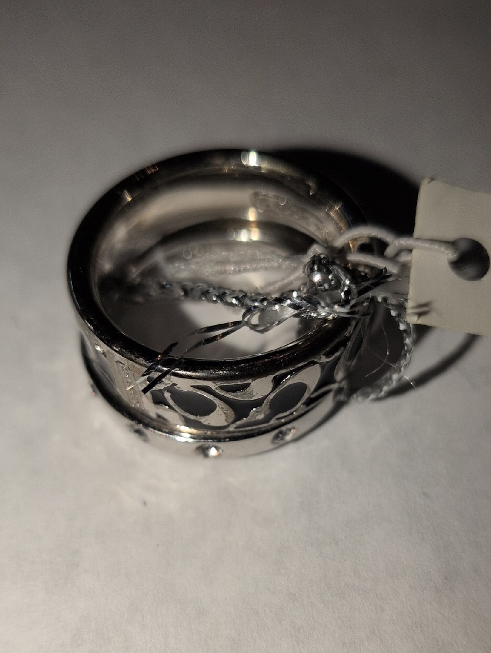 NWT COACH Black Enamel Signature Ring Set Size 6 95586